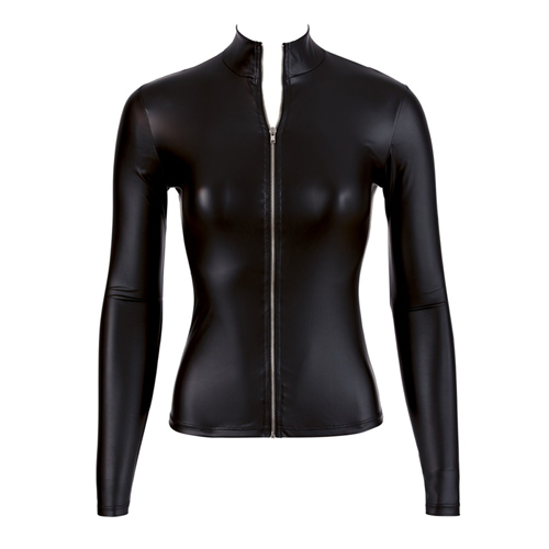 Cottelli Collection - Wetlook Langarm-Top mit Zipper Large