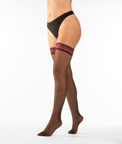Christine  - Halterlose Strümpfe Lovebirds - schwarz L/XL