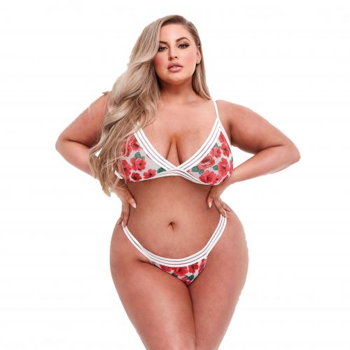 Baci Lingerie - Baci - Zweiteiliges weißes Spitzen-BH-Set mit Blumenmuster - Für Kurven Queen Size (46 - 52)